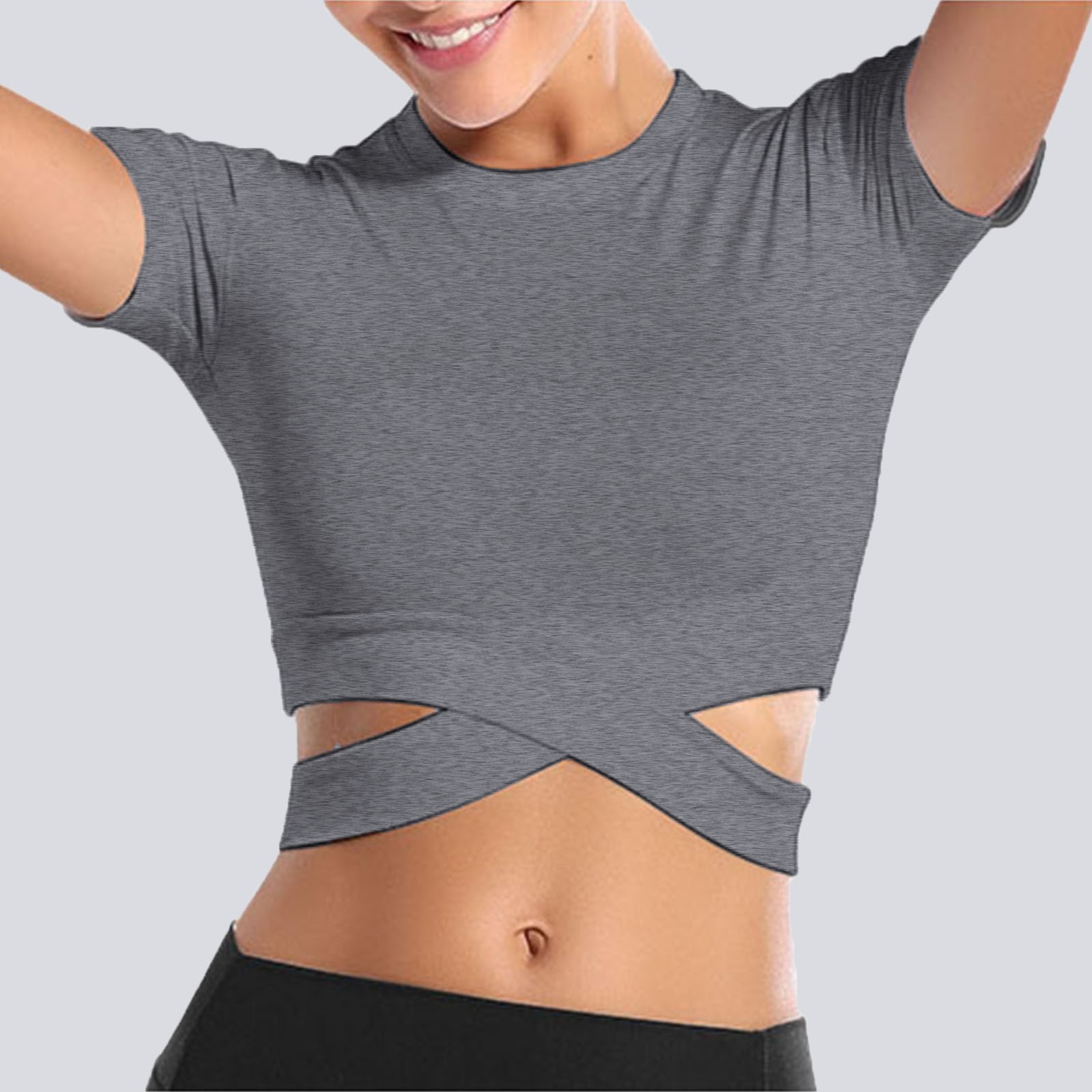 thumbnail image 5 of Blusas de manga corta holgadas para yoga, blusas informales transpirables con cuello redondo, 5 of 8